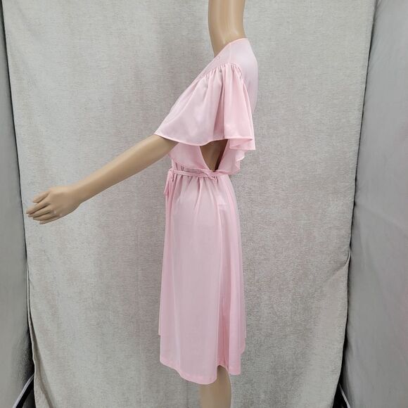 Flair 60s Vintage Nylon Light Pink Robe Knee Length Flutter Sleeves - Picture 4 of 11
